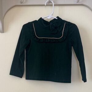 Janie and Jack Dark Green Long Sleeve Top with Ruffle and Bow
